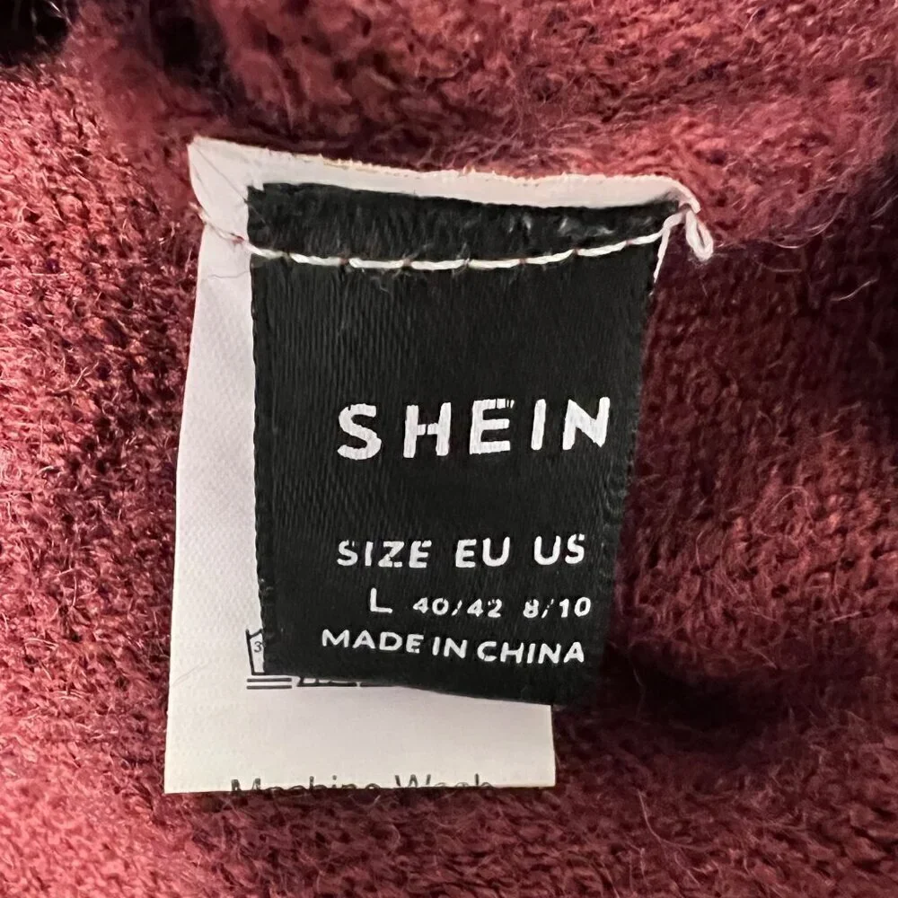 Shein Women’s Boat Neck Cropped Pullover Sweater Long Button Sleeve Wine Large
